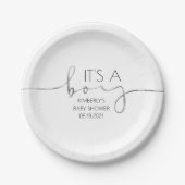 Het is een Boy Silver Script Baby shower Modern Papieren Bordje (Voorkant)