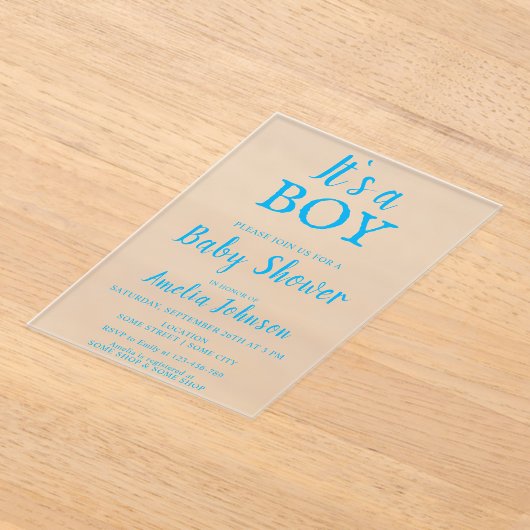 Het is een Boy Simple Blue Baby Boy Baby shower Acryl Uitnodigingen (Laagn)