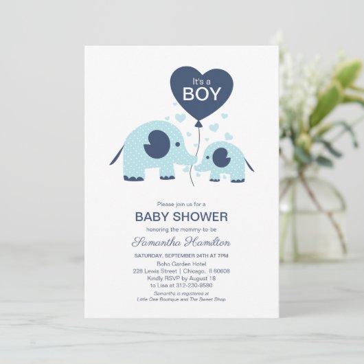 Het is een Boy Simple Schattige Blue Elephant Baby Kaart (Staand voorkant)