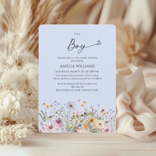 Het is een Boy Soft Blue Floral Baby shower Kaart