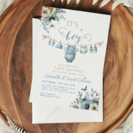 Het is een Boy Soft Blue Floral Elegant Baby showe Kaart