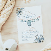 Het is een Boy Soft Blue Floral Elegant Baby showe Kaart