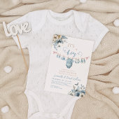 Het is een Boy Soft Blue Floral Elegant Baby showe Kaart
