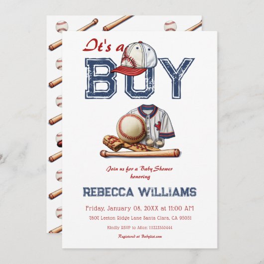 Het is een Boy Sport Baseball thema Baby shower Kaart (Voorkant / Achterkant)