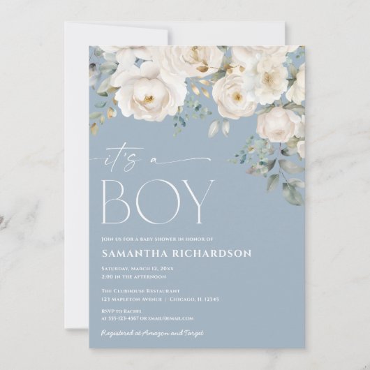 Het is een Boy stoffige blauwe witte elegante bloe Kaart (Voorkant)