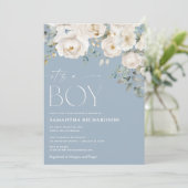 Het is een Boy stoffige blauwe witte elegante bloe Kaart (Staand voorkant)