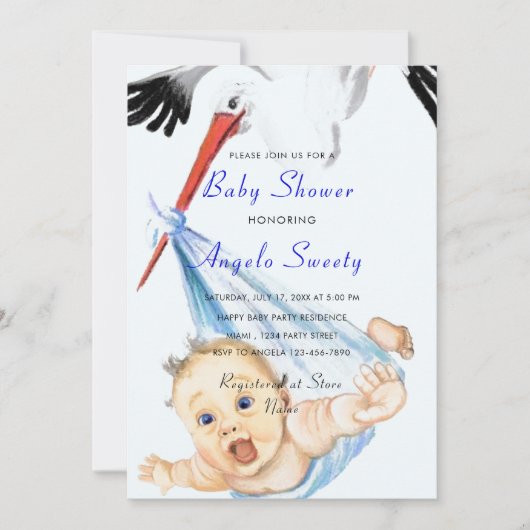 Het is een Boy Stork Baby Boy Shower nodigt QR Cod (Voorkant)
