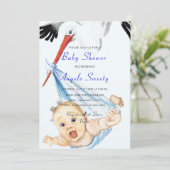 Het is een Boy Stork Baby Boy Shower nodigt QR Cod (Staand voorkant)