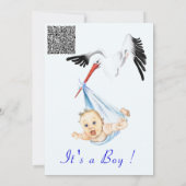 Het is een Boy Stork Baby Boy Shower nodigt QR Cod (Achterkant)