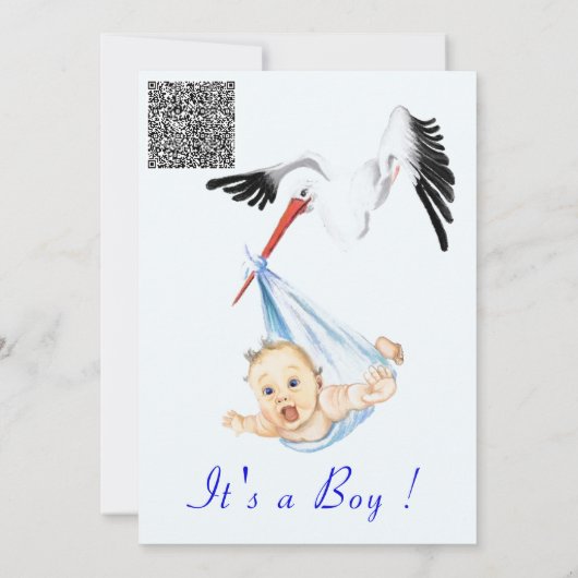 Het is een Boy Stork Baby Boy Shower nodigt QR Cod (Achterkant)