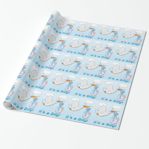 Het is een Boy Stork Baby shower inpakpapier