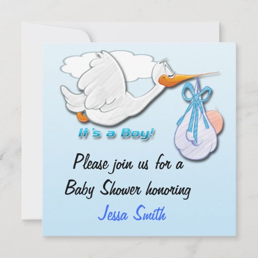 Het is een Boy Stork Baby Shower Invitations Kaart (Voorkant)