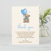 Het is een Boy Teddy Bear-Baby shower Bedankkaart (Staand voorkant)