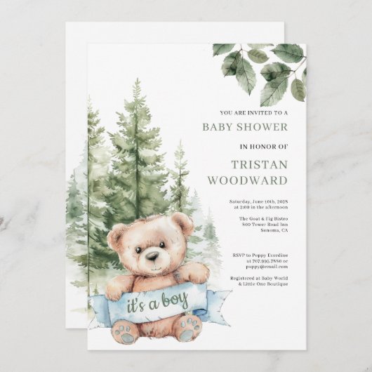 Het is een Boy Teddy Bear Baby shower Kaart (Voorkant / Achterkant)