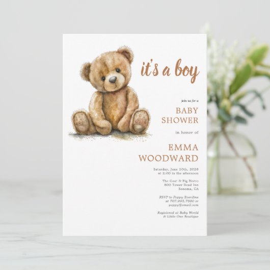Het is een Boy Teddy Bear Baby shower Kaart (Staand voorkant)