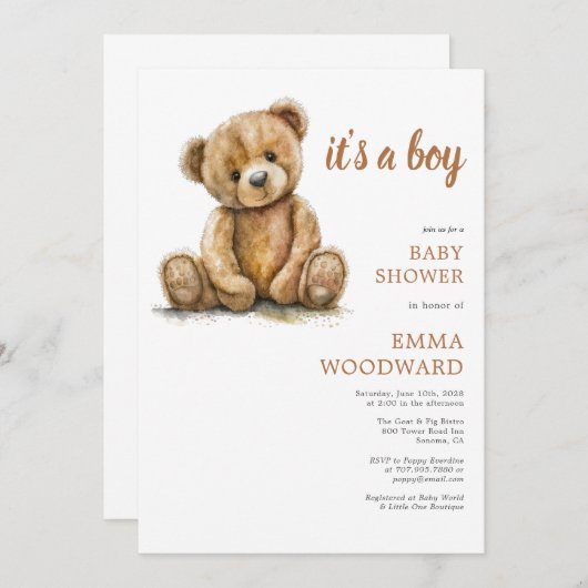 Het is een Boy Teddy Bear Baby shower Kaart (Voorkant / Achterkant)
