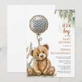 Het is een Boy Teddy Bear Balloon Baby shower Kaart (Voorkant / Achterkant)