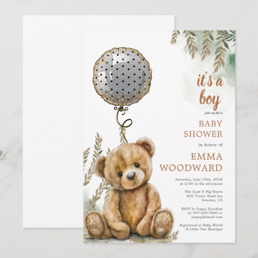 Het is een Boy Teddy Bear Balloon Baby shower Kaart (Voorkant / Achterkant)