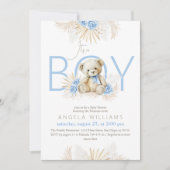 Het is een Boy Teddy Bear Boho Blue Baby shower Kaart (Voorkant)