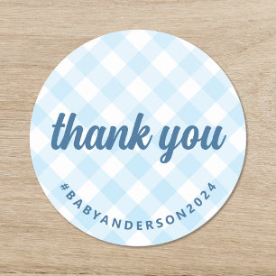 Het is een Boy Thank You Gingham Baby shower Ronde Sticker