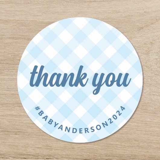 Het is een Boy Thank You Gingham Baby shower Ronde Sticker