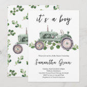 Het is een Boy Tractor Baby shower Kaart (Voorkant / Achterkant)