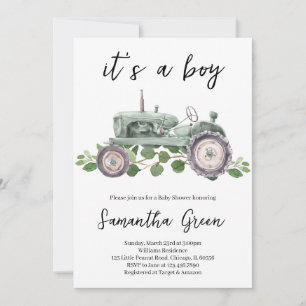 Het is een Boy Tractor Baby shower Kaart