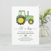 Het is een Boy Tractor Baby shower Kaart (Staand voorkant)