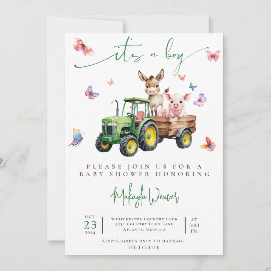 Het is een Boy Tractor Editable Boerderij Ranch Ba Kaart (Voorkant)