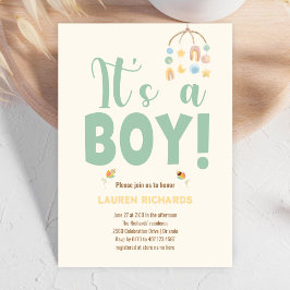 Het is een Boy Typography Boho kleurrijk Baby show Kaart