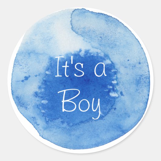 Het is een Boy- Waterverf Baby shower Ronde Sticker (Voorkant)
