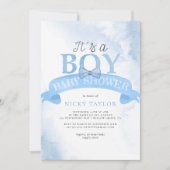Het is een Boy Waterverf Blue Dusty Bow Baby showe Kaart (Voorkant)