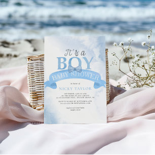 Het is een Boy Waterverf Blue Dusty Bow Baby showe Kaart