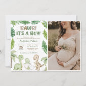 Het is een Boy Waterverf Dinosaur Baby shower Foto Kaart (Voorkant)