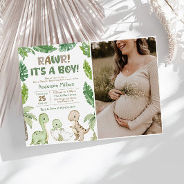 Het is een Boy Waterverf Dinosaur Baby shower Foto Kaart