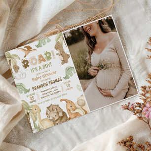 Het is een Boy Waterverf Dinosaur Baby shower Foto Kaart