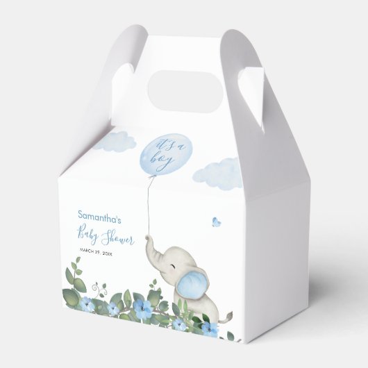 Het is een Boy Waterverf Elephant Greenery Baby sh Bedankdoosjes (Voorkant Zijde)