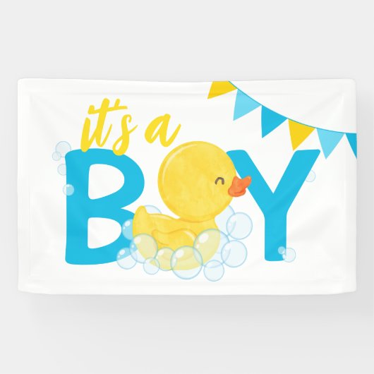 Het is een Boy Waterverf Rubber Duck Baby shower Spandoek (Horizontaal)