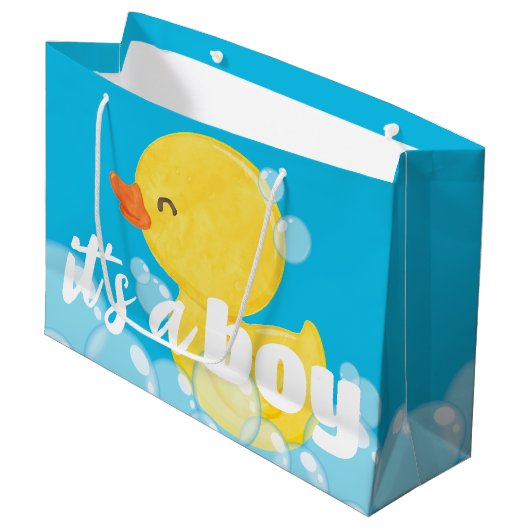 Het is een Boy Waterverf Rubber Ducky Groot Cadeauzakje (Voorkant Gekanteld)