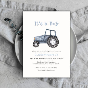 Het is een Boy Waterverf Tractor Baby shower Kaart