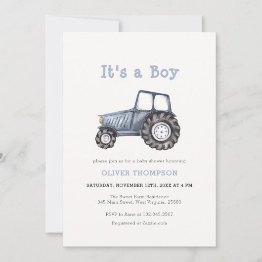 Het is een Boy Waterverf Tractor Baby shower Kaart (Voorkant)