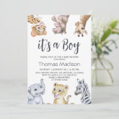 Het is een Boy Wild Safari Animals Baby shower Kaart (Staand voorkant)