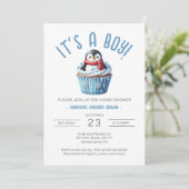 Het is een Boy Winter Blue Penguin Baby shower Kaart (Staand voorkant)
