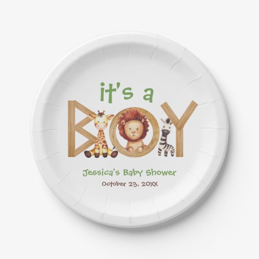 Het is een Boy Wood Baby shower Papieren Bordje (Voorkant)
