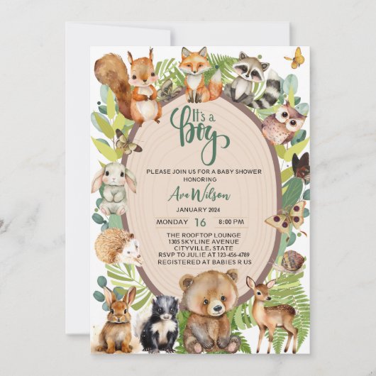 Het is een Boy Woodland Animals Forest baby shower Kaart (Voorkant)