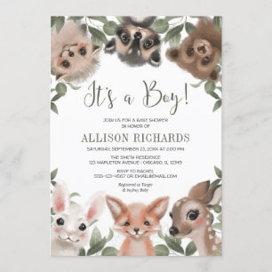 Het is een Boy woodland dieren bos baby shower Kaart