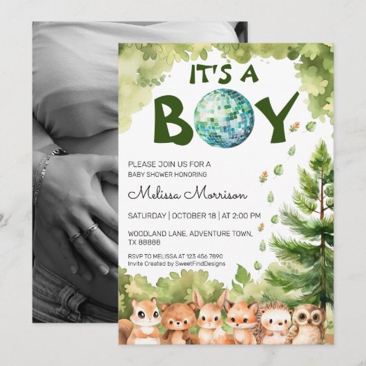 Het is een Boy Woodland Disco Baby Boy Shower Kaart (Voorkant / Achterkant)