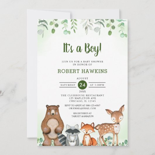 Het is een Boy Woodland Forest Animals baby shower Kaart (Voorkant)
