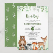 Het is een Boy Woodland Forest Animals baby shower Kaart (Voorkant / Achterkant)