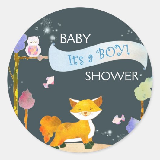 Het is een BOY Woodland Fox Baby shower Ronde Sticker (Voorkant)